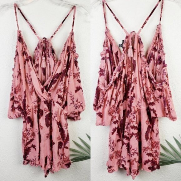 Bundle 2 TOPSHOP Boho Rompers Floral Print Ruffle Off Shoulder size S - Picture 5 of 16